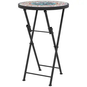 Buy Mosaic Outdoor Garden Table, 35.5cm Round Folding Coffee Table with Metal Frame for Balcony Terrace, Multicolour