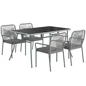 Buy Five-Piece PE Rattan Garden Dining Set with Cushions & Stackable Chairs - Light Grey