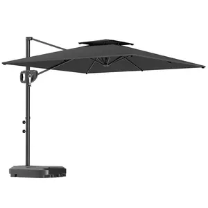 Buy Outsunny Cantilever Parasol with Weighted Base Double Top Garden Parasol Square Hanging Patio Umbrella with Crank Tilt Dark Grey
