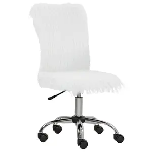 Buy Plush Office Desk Chair, Modern Armless Swivel Vanity Chair with Adjustable Height for Home Office, Bedroom, Living Room, White