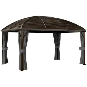 Buy Outsunny 3 x 4m Hardtop Gazebo Canopy with Metal Roof, Aluminium Gazebo Permanent Pavilion with Netting and Curtains, Dark Grey