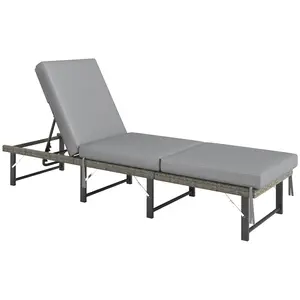 Buy Outsunny Single Folding Rattan Sun Lounger, with Cushion - Grey
