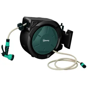 Buy Retractable Hose Reel Wall Mounted, 30+2m Garden Hose Pipe Reel with Lock, Auto Rewind, 7 in 1 Spray Nozzle, Includes Wall Fixings, 180&deg; Swivel, Outdoor Watering, 59 x 23 x 42 cm, Green