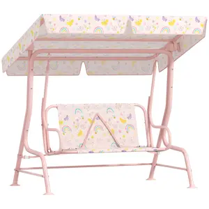 Buy AIYAPLAY Kids Garden Swing Chair with Adjustable Canopy, Safety Belt, 2 Seater Hammock Swing Bench for Patio, Porch, Pink