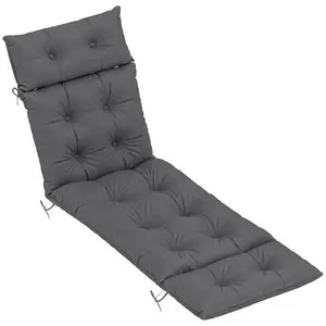Buy Outsunny Sun Lounger Cushion Only, 190 x 56 x 10 cm Garden Lounge Chair Cushion, UPF20+ 220gsm Fabric, Thick Sunbed Replacement Pad with 6 Ties, Dark Grey