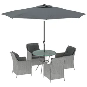 Buy Outsunny 4 Seater Rattan Dining Set with Parasol & Cushions - Light Grey