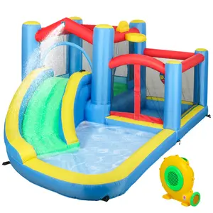 Buy Inflatable Bouncy Castle with 550W Blower, Basketball Hoop, Long Slide, Dart Board, Carrying Bag, 385 x 290 x 180 cm