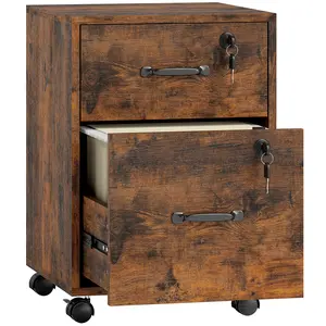 Buy HOMCOM Rolling File Cabinet with 2 Drawers, Mobile Filing Cabinet with Hanging File Folder for Letter Sized Documents, Rustic Brown