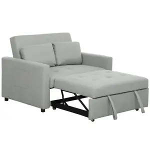 Buy Loveseat Sofa Bed, Convertible Bed Settee with 2 Pillows, Side Pockets, Light Grey