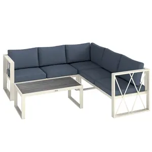 Buy Outsunny Four-Piece L Shaped Garden Furniture Set with 5-Level Adjustable Lounger - Grey