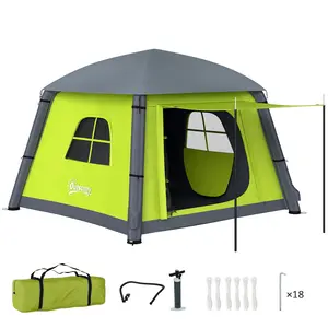 Buy Inflatable Camping Tent w/ Hand Pump, Easy Setup 1/2 Person Blow Up Tent Waterproof 190T Taffeta w/ Mesh Windows, Doors and Carry Bag, Green