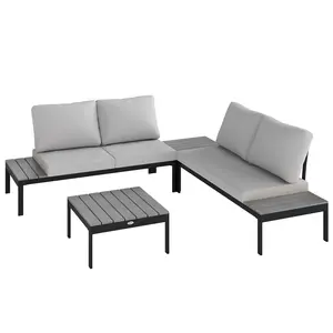 Buy Outsunny Four-Piece Garden Corner Sofa Set with 2 Loveseats and 2 Coffee Tables - Grey