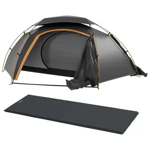 Buy Camping Tent with Self Inflatable Mattress, 1 Person Dome Tent with Removable Rainfly and Aluminium Frame, 2000mm Waterproof, Portable with Bags, for Fishing Hiking, Dark Grey/Grey