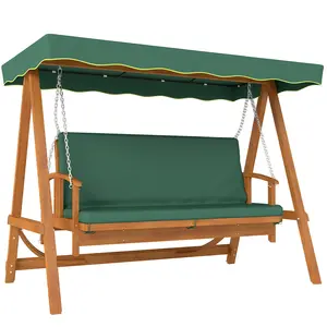 Buy 3 Seater 2-in-1 Wooden Garden Swing Seat Swing Chair Outdoor Convertible Hammock Bench Furniture Lounger Bed Wood, Dark Green