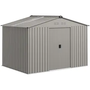 Buy Outsunny Garden Storage Shed, Metal Outdoor Storage Shed House with Foundation Kit, Ventilation, Doors, 9 x 6FT, Grey