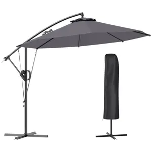 Buy Outsunny 3(m) Garden Cantilever Parasol with Cover and Wind Protection Strap, Round Overhanging Umbrella with Crank Handle and Tilt, Banana Patio Umbrella for Outdoor Sun Shade, UPF50+, Grey