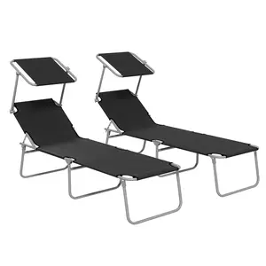 Buy Outsunny Foldable Sun Lounger Set of 2 with Sun Shade & Adjustable Backrest - Black