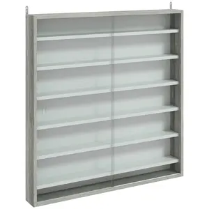 Buy HOMCOM Six Shelf Display Cabinet, with Glass Doors - Graphite Wood Effect