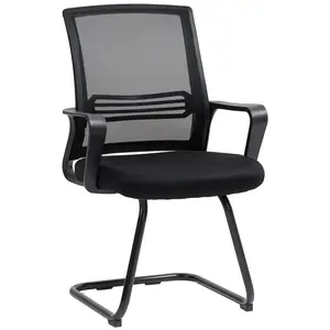 Buy Ergonomic Desk Chair No Wheels, Padded Meeting Office Chair with Sled Base for Bedroom, Waiting, Reception, Black