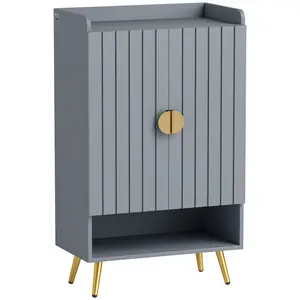Buy Modern Shoe Cabinet with 2 Doors, Open Shelf and Adjustable Shelves, 15 Pair Hallway Shoe Cupboard, Entryway Storage Unit, Light Grey