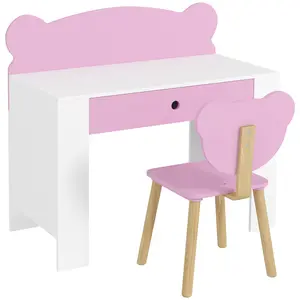 Buy Kids Desk and Chair Set with Drawer for Drawing, Reading, Bear Theme Children Furniture for Bedroom, Daycare, Pink