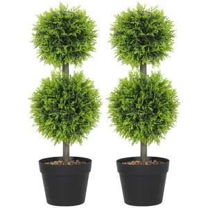 Buy Set of 2 Decorative Artificial Trees, Topiary Ball-shaped Boxwood Trees in Pot, Fake Plants for Home Indoor outdoor Decor, 60cm, 2 Tree Balls