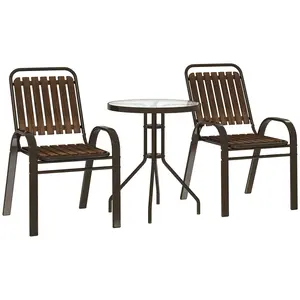 Buy Outsunny 3 Pieces Patio Bistro Set with Stackable Chairs, Tempered Glass Table, for Outdoor, Balcony, Patio, Garden, Dark Brown