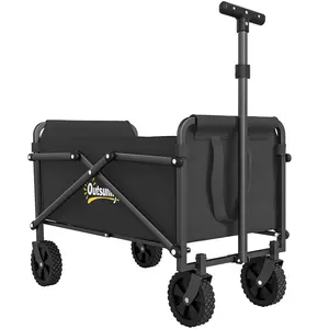 Buy Outsunny 62L Festival Trolley on Wheels, Portable Small Folding Trolley Cart, 60kg Heavy Duty Collapsible Foldable Wagon with Adjustable Handle and Carrying Bag for Beach, Camping, Garden, Black