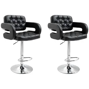 Buy Set of 2 PU Leather Upholstered Swivel Bar Stool, Height Adjustable Barstool with Back, Armrest, Footrest for Kitchen