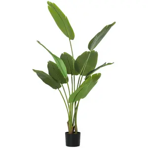 Buy 160cm Tall Artificial Bird of Paradise Plant, Faux Banana Leaf Tree with PEVA Leaves and Flocking, Decorative Palm Tree in Pot for Home Office Decor, Green