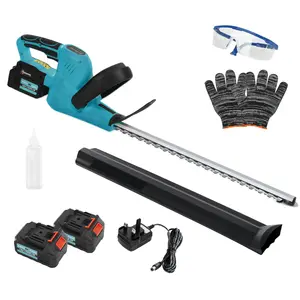 Buy Outsunny 20" Cordless Hedge Trimmer, 18V Electric Hedge Cutter with 51cm Dual Action Blade, 2 x 4000mAh Batteries and Brushless Motor for Garden Branches, Shrubs, Twigs, Blue