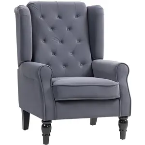 Buy Wingback Accent Chair, Retro Upholstered Button Tufted Occasional Chair for Living Room and Bedroom, Charcoal Grey