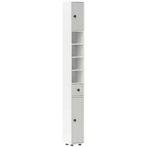 Buy 180cm Slim Bathroom Cabinet, with Drawer, Shelves and Cupboards - Light Grey