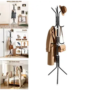 Buy Metal Freestanding Coat Rack, 12 Hooks Triangle Base Anti-Fall, Space Saving Vertical Hall Tree for Hats Bags, Bedroom Entryway Office