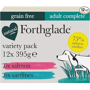 Buy Forthglade Wet Dog Food Variety Pack (12 x 395g Trays) - Grain Free & Hypoallergenic Dog Food, Adult 1 Year+, Salmon & Sardines with Vegetables, Complete Stomach Sensitive Meals, Natural Ingredients