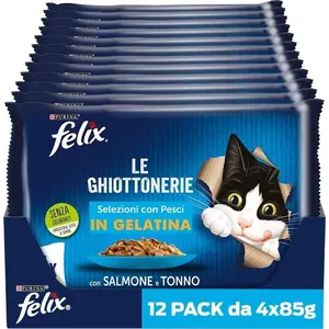 Buy Purina Felix Le Ghiottonerie Wet Food for Cats with Salmon and Tuna, 48 Bags of 85 g Each