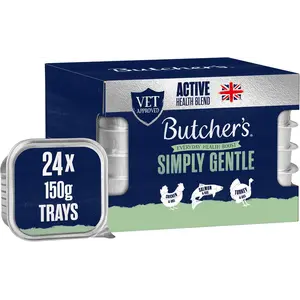 Buy Butcher's Complete Wet Tray Adult Dog Food Simply Gentle Pack 24x150g | Grain Free for Sensitive Stomachs - Complete & Balanced - British & Irish Farmed - Contains Chicken, Salmon & Turkey Recipes