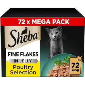 Buy Sheba Fine Flakes in Jelly – Poultry Collection – Wet cat food pouches for adult cats – 72x85g pack
