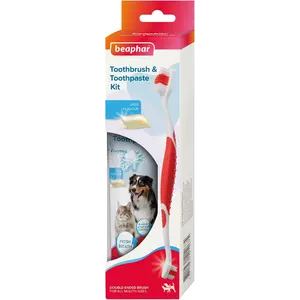 Buy Beaphar - Toothbrush & Toothpaste Dental Care Kit for Cats & Dogs - Double-Ended Brush & Liver-Flavoured Toothpaste with Enzymes - Helps Control Plaque & Tartar - 1 Toothbrush and 100g Tube