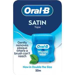 Buy Oral-B Satin Tape Floss, Removes Plaque, Waxed Dental Floss for Tight Spaces, for a Fresh, Clean Feeling, Mint Flavour 50m Roll