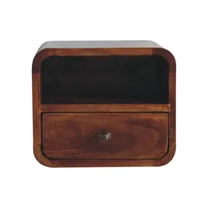 Buy Extra Mini Wall Mounted Curved Chestnut Bedside with Open Slot