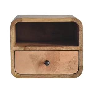 Buy Extra Mini Wall Mounted Curved Oak-ish Bedside with Open Slot