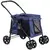 Buy Dog Pram Dog Stroller 4 Wheels Pet Pushchair with Rolling Door, Cushion, Safety Leashes, for Small and Medium Dogs, Dark Blue
