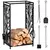 Buy HOMCOM Steel Firewood Log Holder Indoor Outdoor Firewood Rack Fireplace Wood Storage Shelf with 4 Tools, Hooks, Tree Pattern Design, Rust-Resistant, Black, 46W x 30D x 70H cm