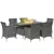 Buy 7 Pieces Outdoor Rattan Garden Furniture with Fire Pit Table, 6 Seater Garden Table and Chairs with Cushions, Rattan Dining Set with Propane Heater Table, Windscreen, 50,000 BTU, Grey