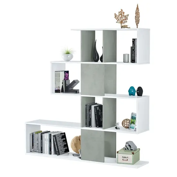 Buy Zaga Artic White and Concrete Grey Bookcase - 2932, Colour: Grey, 2 image