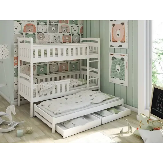 Buy Harriet Wooden Bunk Bed with Trundle and Storage, Colour: White Matt, Mattresses: Without Mattresses