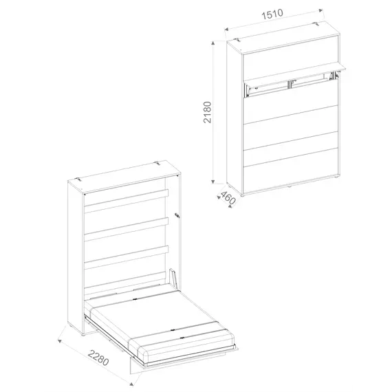 Buy BC-01 Vertical Wall Bed Concept 140cm, Colour: White Matt, 9 image