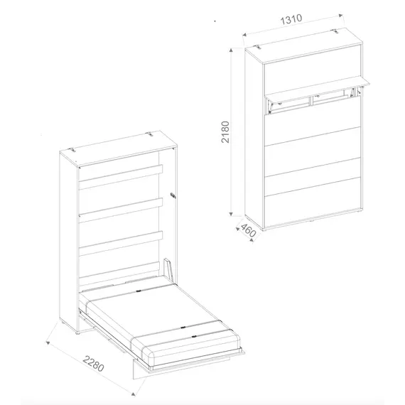Buy BC-02 Vertical Wall Bed Concept 120cm, Colour: Grey Matt, 8 image