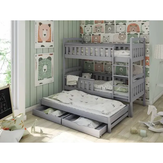 Buy Harriet Wooden Bunk Bed with Trundle and Storage, Colour: Grey Matt, Mattresses: Foam/Bonnell Mattresses, 4 image